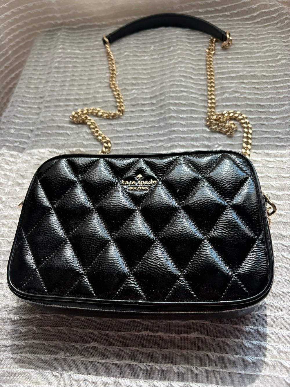 kate spade Black Quilted Leather Crossbody with Gold Chain Strap